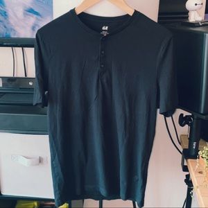 H&M Basic Black Half-Button Henley Short Sleeve